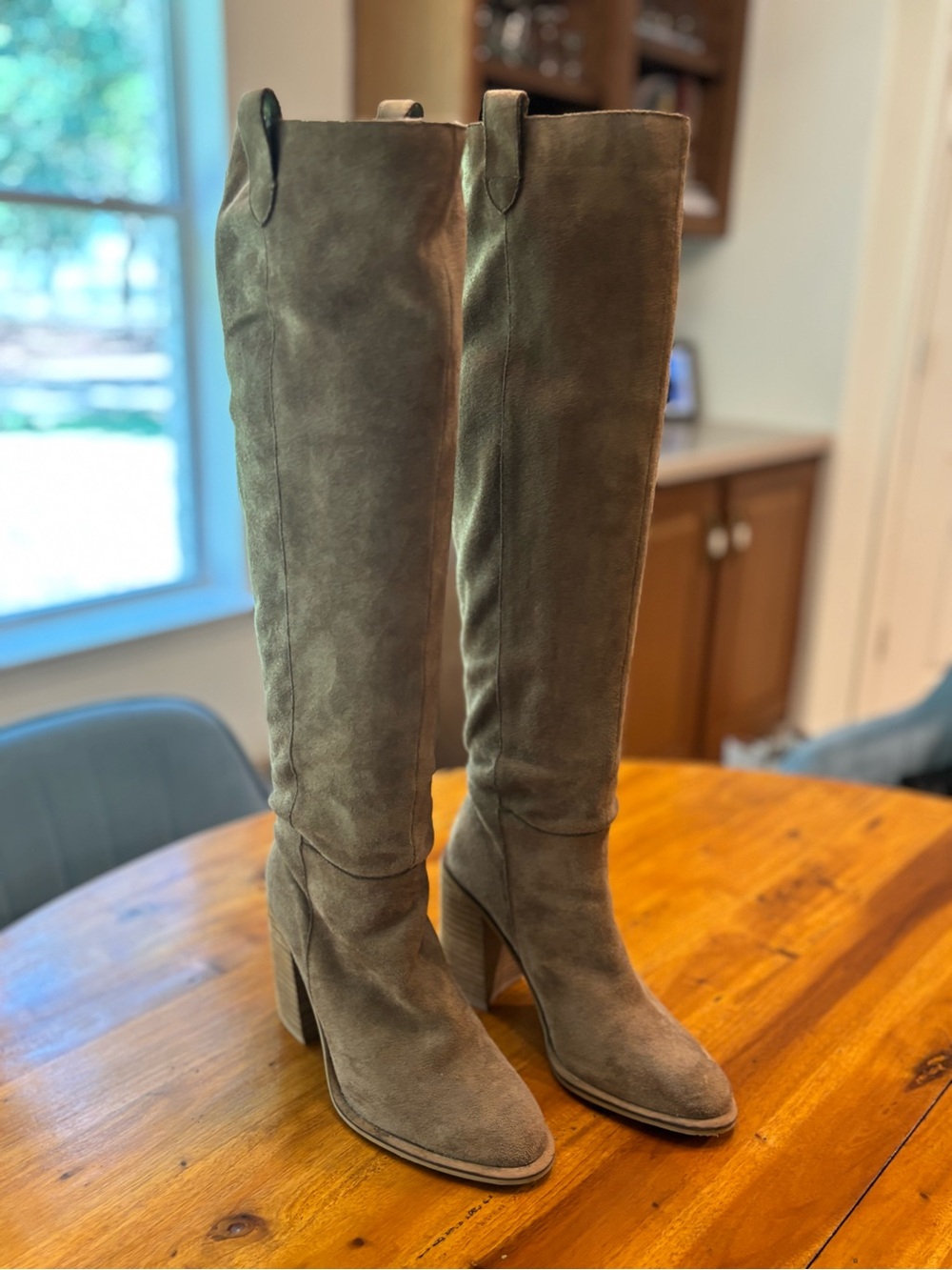 Mi.iM Light Brown Suede Over-the-Knee Block Heel Boots